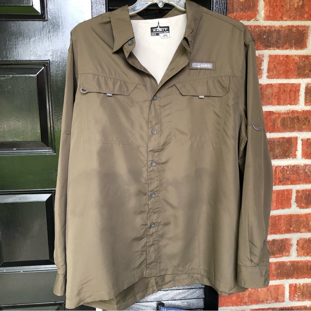 NEW Habit Outdoors Men’s Brown Button down Fishing long-sleeve shirt XL